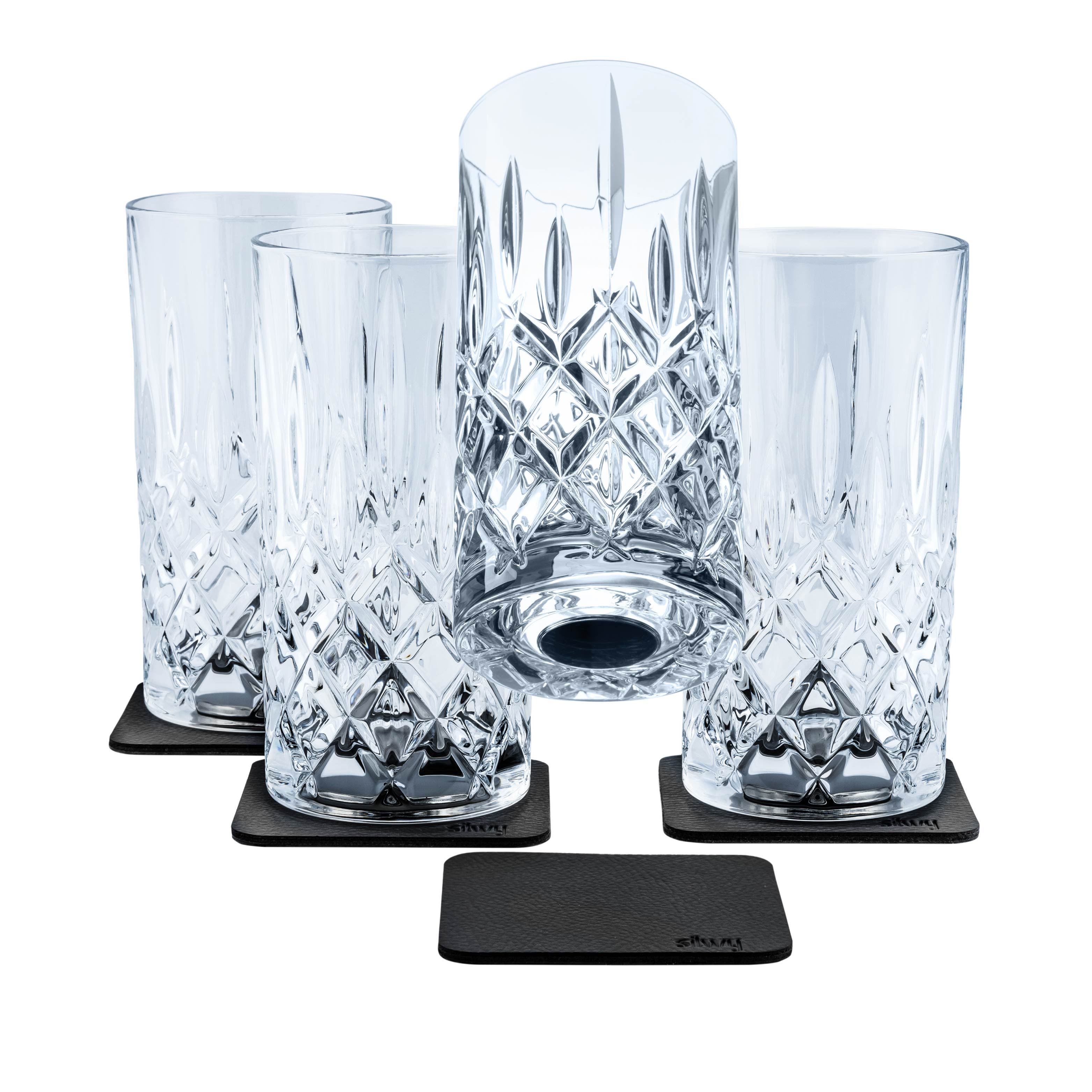 Freisteller Magnet-Kristallgläser Longdrink 4er Set mit Pads