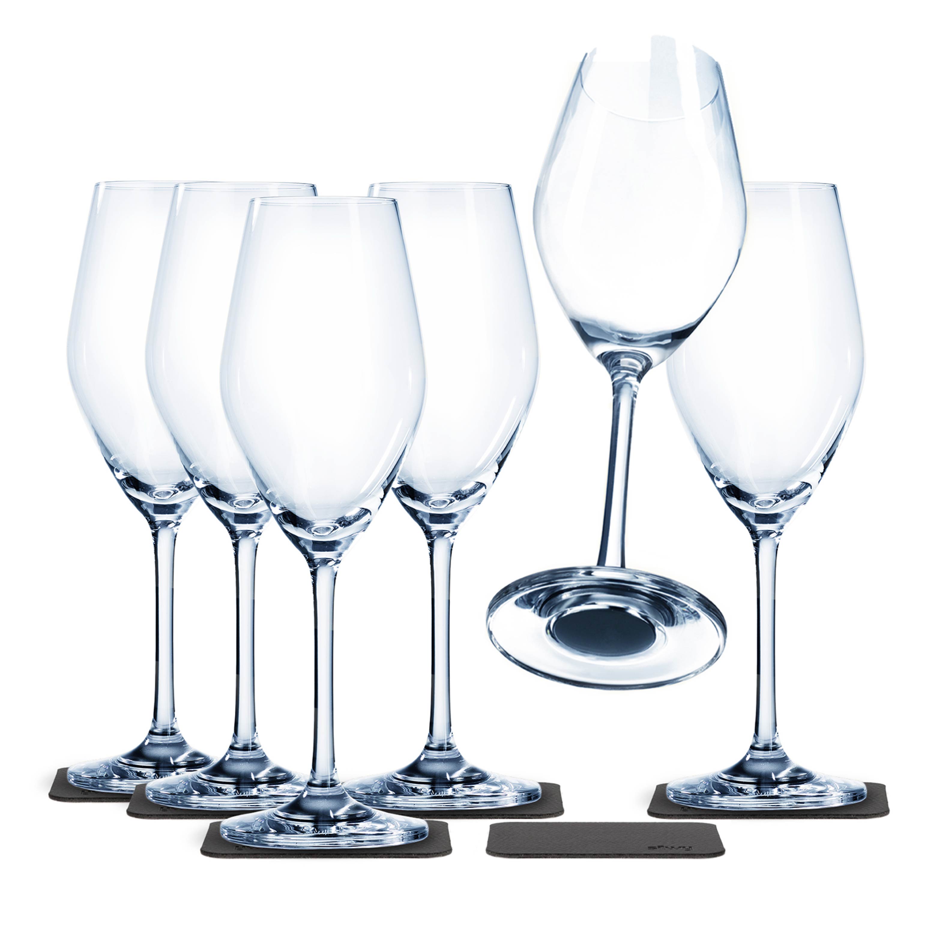Freisteller sechs Magnet-Kristallgläser Champagner und sechs Pads