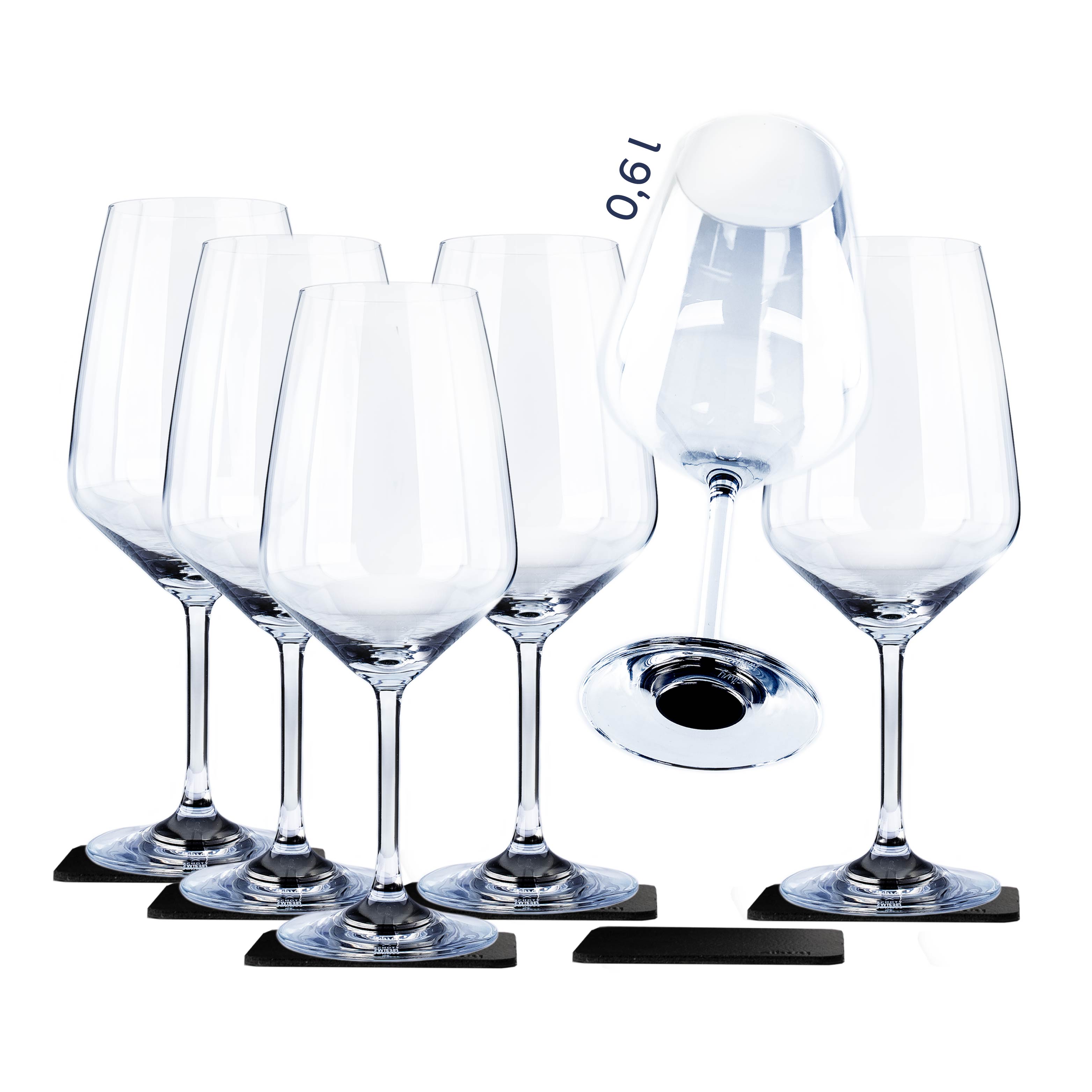 6er Set Magnet-Kristallgläser Wein mit quadratischem Metall-Nano-Gel-Pad und integriertem Magneten im Boden 