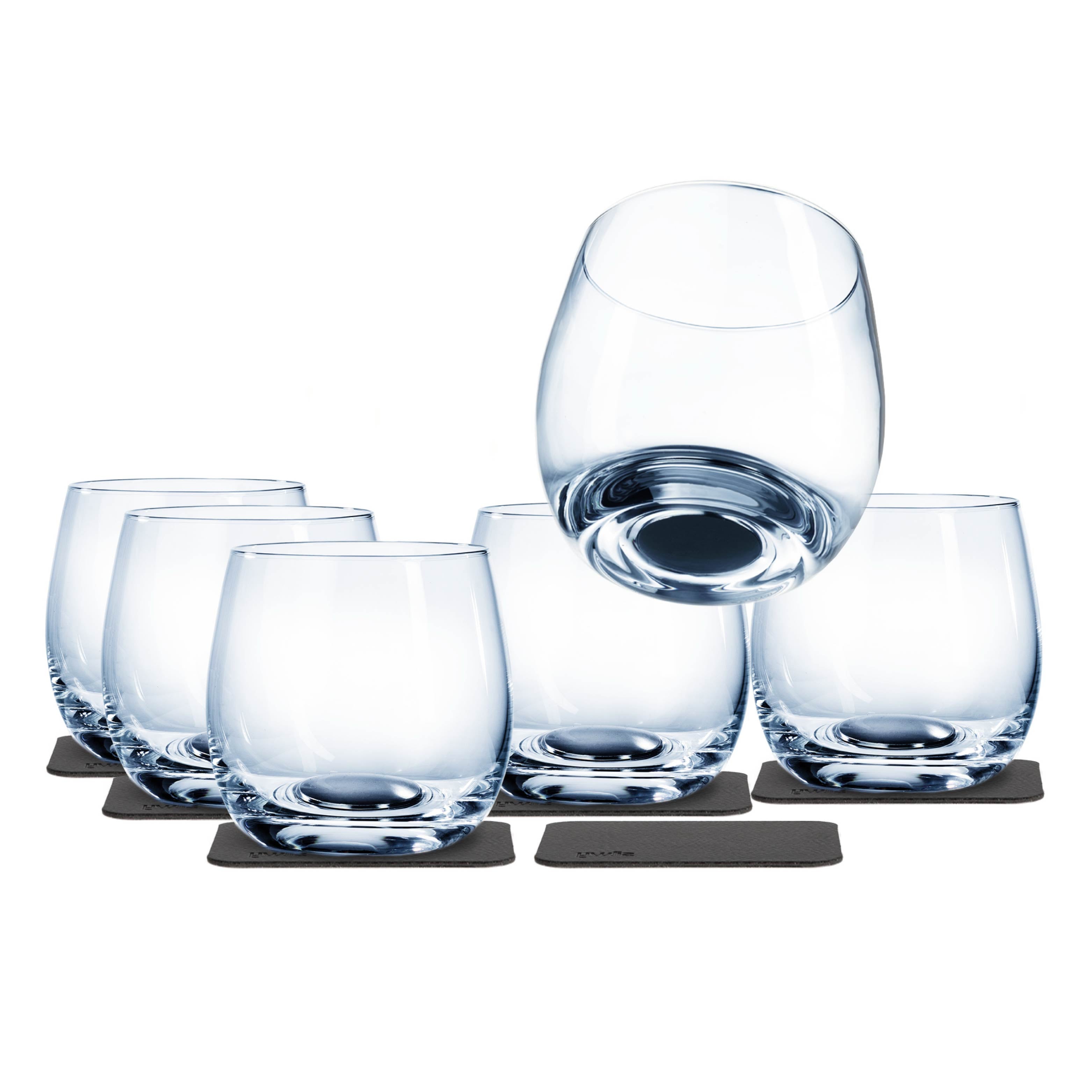 Freisteller sechs Magnet-Kristallgläser Whisky mit sechs Pads