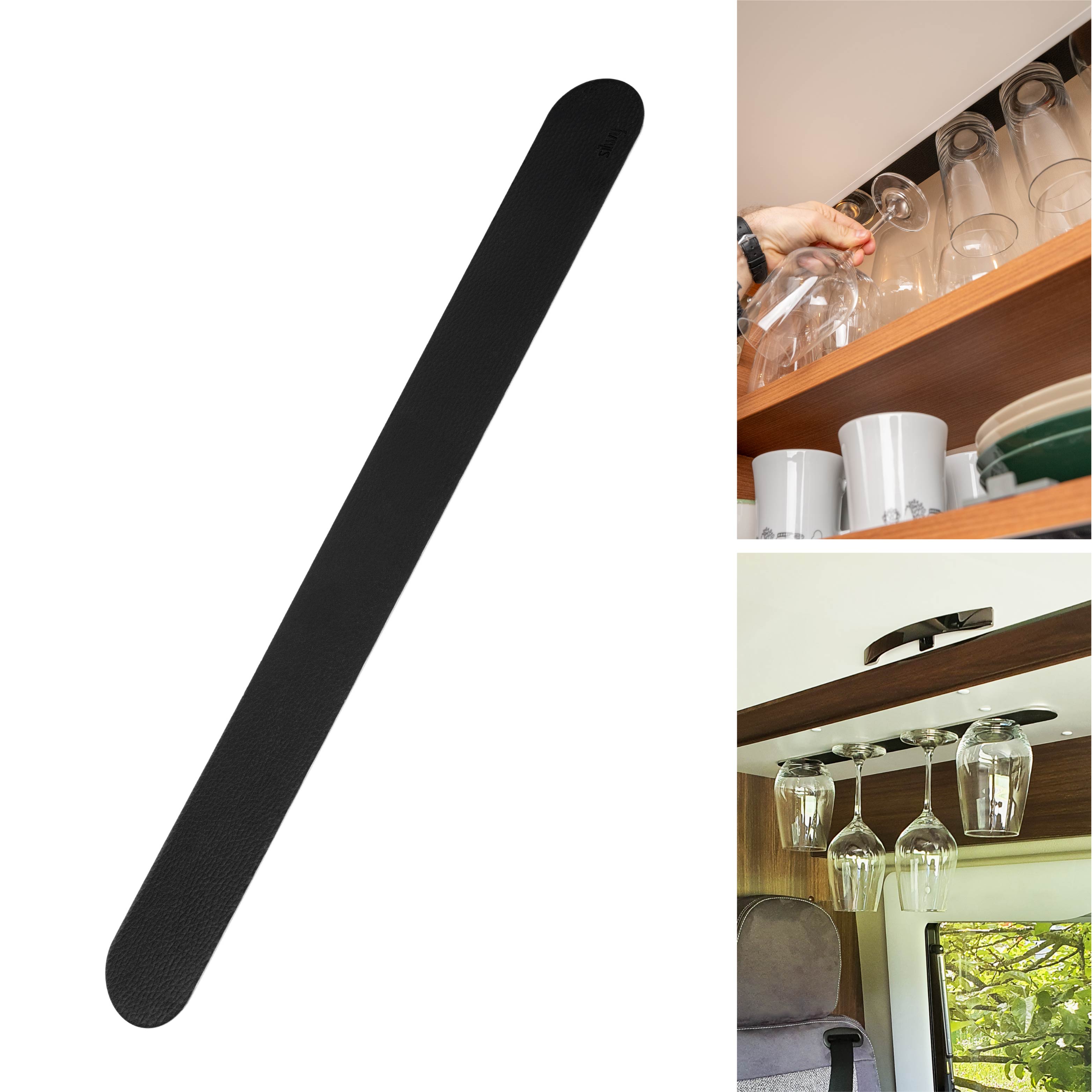 Freisteller Metall-Leiste 50cm in schwarz mit Anwendungsbereich im Verstaufach im Camper